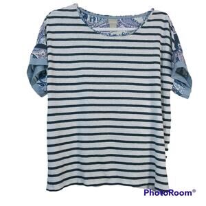Chico's Striped Woven-Detail Tee Size Large